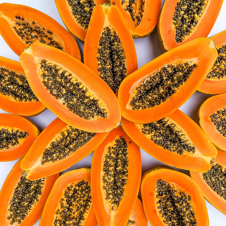 Halved papayas arranged in a circle