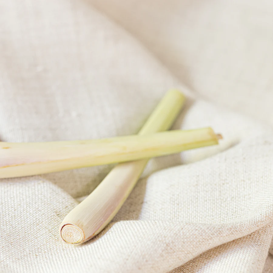 Stalks of lemongrass on linen
