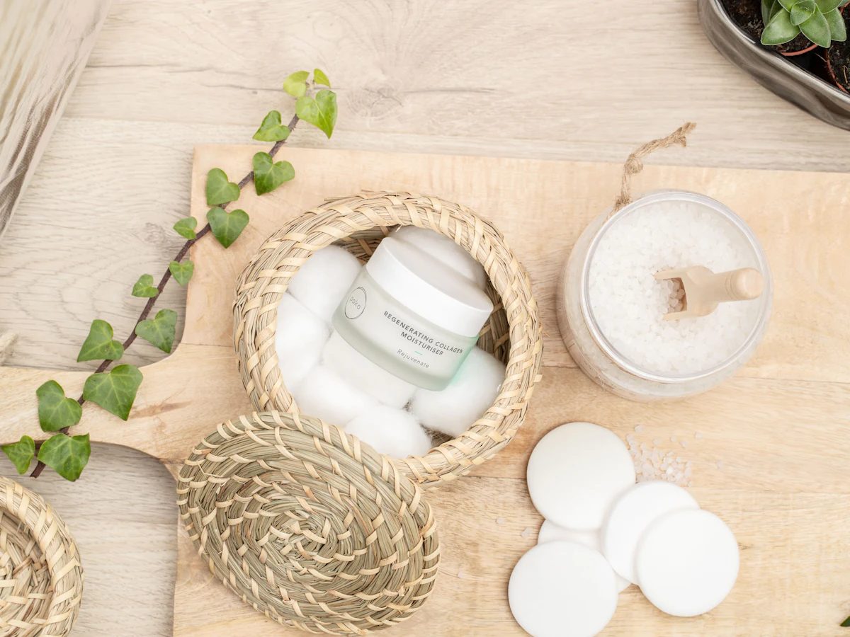 Cotton pads in a woven dish
