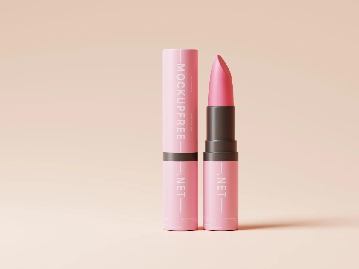 A pink lipstick against a pink background