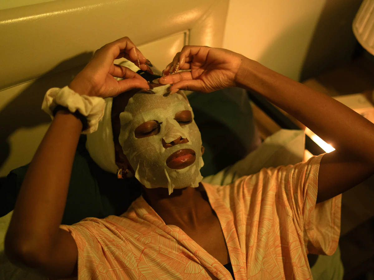 Relaxing in bed with a hydrating sheet mask
