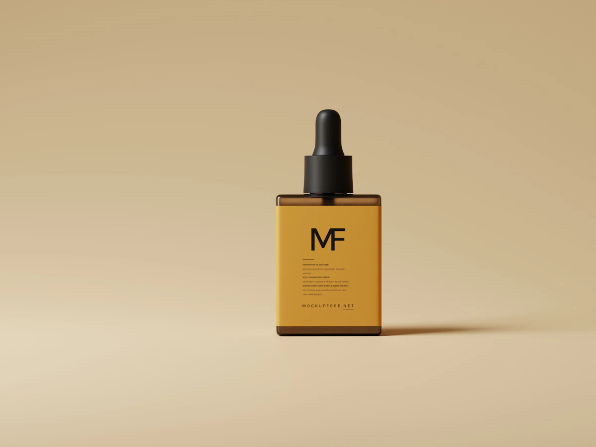 An amber vitamin C serum bottle